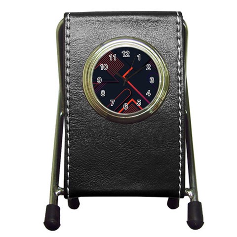 Gradient Geometric Shapes Dark Background Design Pen Holder Desk Clock from ArtsNow.com Front