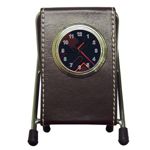 Gradient Geometric Shapes Dark Background Design Pen Holder Desk Clock from ArtsNow.com Front