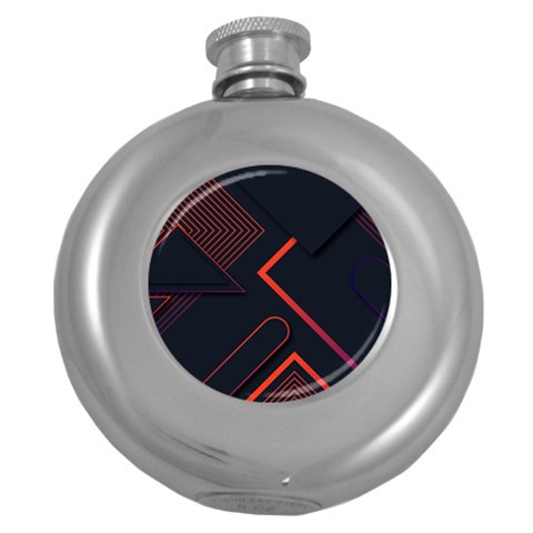 Gradient Geometric Shapes Dark Background Design Round Hip Flask (5 oz) from ArtsNow.com Front