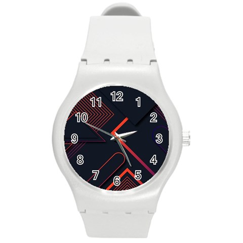 Gradient Geometric Shapes Dark Background Design Round Plastic Sport Watch (M) from ArtsNow.com Front