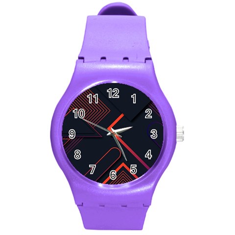 Gradient Geometric Shapes Dark Background Design Round Plastic Sport Watch (M) from ArtsNow.com Front