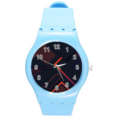 Gradient Geometric Shapes Dark Background Design Round Plastic Sport Watch (M) from ArtsNow.com Front