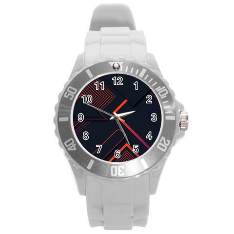 Gradient Geometric Shapes Dark Background Design Round Plastic Sport Watch (L) from ArtsNow.com Front