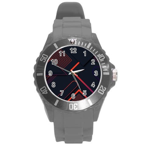 Gradient Geometric Shapes Dark Background Design Round Plastic Sport Watch (L) from ArtsNow.com Front