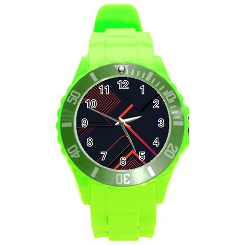 Gradient Geometric Shapes Dark Background Design Round Plastic Sport Watch (L) from ArtsNow.com Front