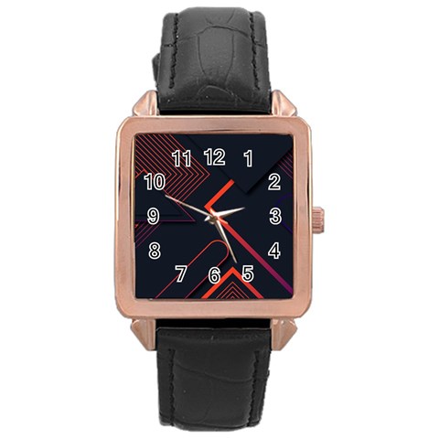 Gradient Geometric Shapes Dark Background Design Rose Gold Leather Watch  from ArtsNow.com Front