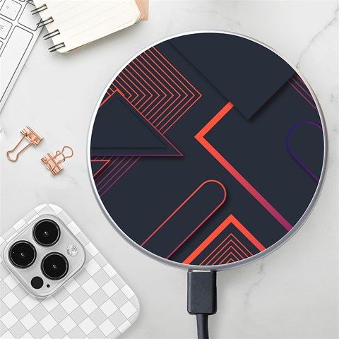 Gradient Geometric Shapes Dark Background Design Wireless Fast Charger(White) from ArtsNow.com Front