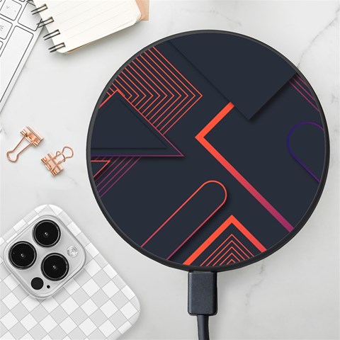 Gradient Geometric Shapes Dark Background Design Wireless Fast Charger(Black) from ArtsNow.com Front