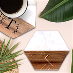 Gradient Geometric Shapes Dark Background Design Marble Wood Coaster (Hexagon) 