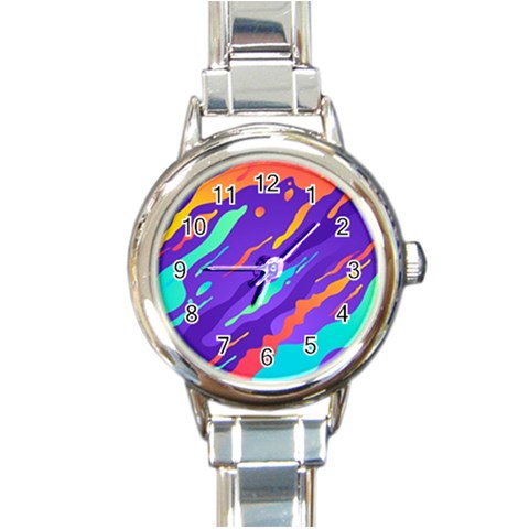 Multicolored Abstract Background Round Italian Charm Watch from ArtsNow.com Front