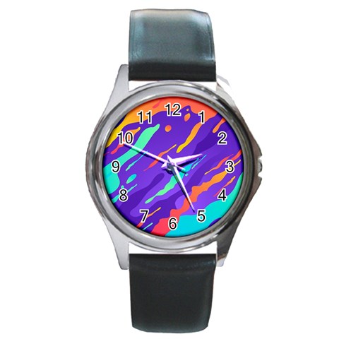 Multicolored Abstract Background Round Metal Watch from ArtsNow.com Front
