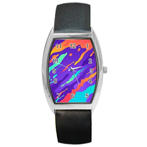 Multicolored Abstract Background Barrel Style Metal Watch from ArtsNow.com Front