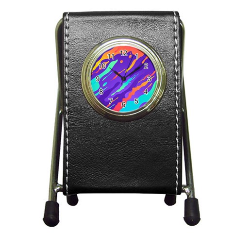 Multicolored Abstract Background Pen Holder Desk Clock from ArtsNow.com Front