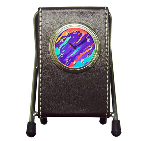 Multicolored Abstract Background Pen Holder Desk Clock from ArtsNow.com Front