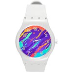 Multicolored Abstract Background Round Plastic Sport Watch (M)