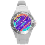 Multicolored Abstract Background Round Plastic Sport Watch (L)