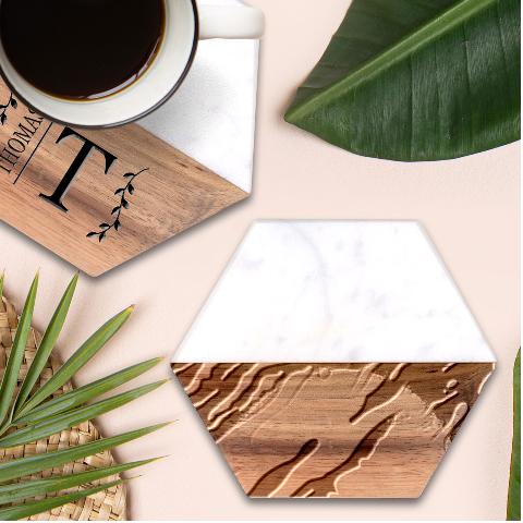 Multicolored Abstract Background Marble Wood Coaster (Hexagon)  from ArtsNow.com Front