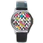 Vector Romantic Love Seamless Pattern Round Metal Watch