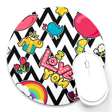 Vector Romantic Love Seamless Pattern Round Mousepad from ArtsNow.com Front