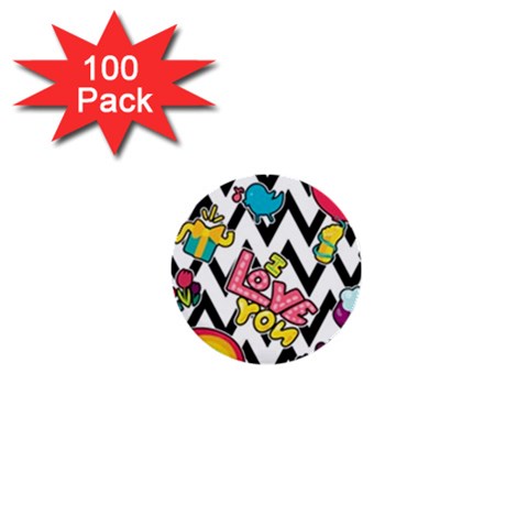 Vector Romantic Love Seamless Pattern 1  Mini Buttons (100 pack)  from ArtsNow.com Front