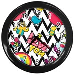 Vector Romantic Love Seamless Pattern Wall Clock (Black)