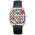 Vector Romantic Love Seamless Pattern Square Metal Watch