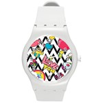 Vector Romantic Love Seamless Pattern Round Plastic Sport Watch (M)