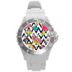 Vector Romantic Love Seamless Pattern Round Plastic Sport Watch (L)