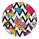Vector Romantic Love Seamless Pattern Round Glass Fridge Magnet (4 pack)