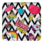 Vector Romantic Love Seamless Pattern Square Glass Fridge Magnet (4 pack)