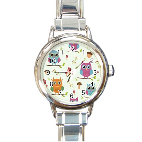 Forest Seamless Pattern With Cute Owls Round Italian Charm Watch from ArtsNow.com Front