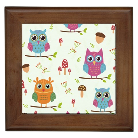 Forest Seamless Pattern With Cute Owls Framed Tile from ArtsNow.com Front