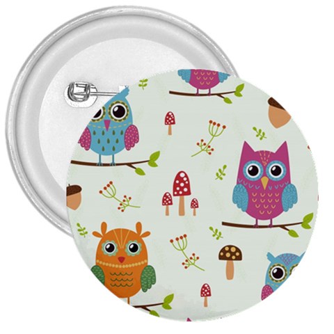 Forest Seamless Pattern With Cute Owls 3  Buttons from ArtsNow.com Front
