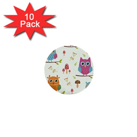 Forest Seamless Pattern With Cute Owls 1  Mini Buttons (10 pack)  from ArtsNow.com Front
