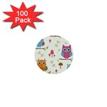 Forest Seamless Pattern With Cute Owls 1  Mini Buttons (100 pack) 