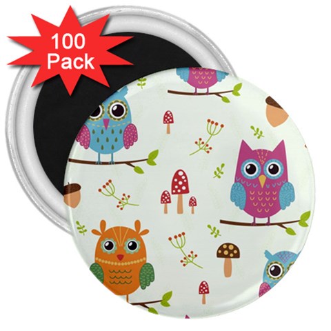 Forest Seamless Pattern With Cute Owls 3  Magnets (100 pack) from ArtsNow.com Front