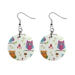 Forest Seamless Pattern With Cute Owls Mini Button Earrings