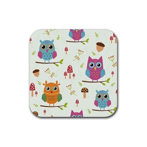 Forest Seamless Pattern With Cute Owls Rubber Coaster (Square) from ArtsNow.com Front