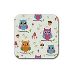 Forest Seamless Pattern With Cute Owls Rubber Coaster (Square)