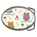 Forest Seamless Pattern With Cute Owls Belt Buckles