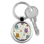 Forest Seamless Pattern With Cute Owls Key Chain (Round)