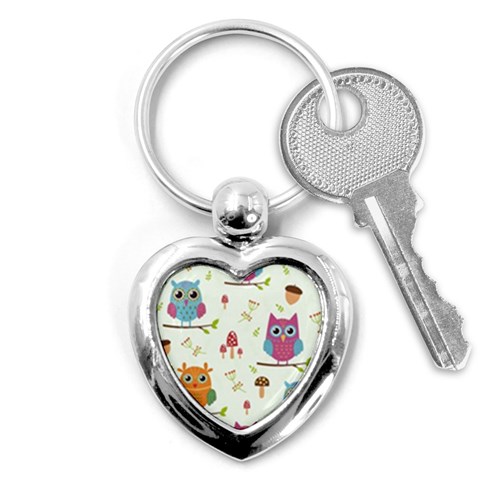 Forest Seamless Pattern With Cute Owls Key Chain (Heart) from ArtsNow.com Front