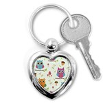 Forest Seamless Pattern With Cute Owls Key Chain (Heart)
