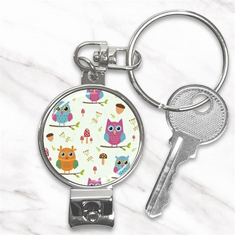 Forest Seamless Pattern With Cute Owls Nail Clippers Key Chain from ArtsNow.com Front