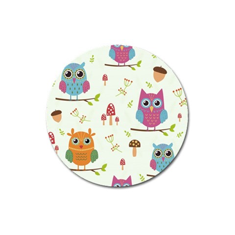 Forest Seamless Pattern With Cute Owls Magnet 3  (Round) from ArtsNow.com Front