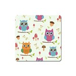 Forest Seamless Pattern With Cute Owls Square Magnet