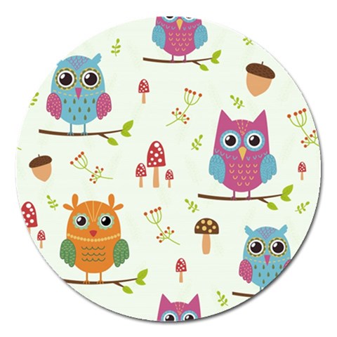 Forest Seamless Pattern With Cute Owls Magnet 5  (Round) from ArtsNow.com Front