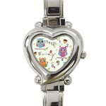 Forest Seamless Pattern With Cute Owls Heart Italian Charm Watch