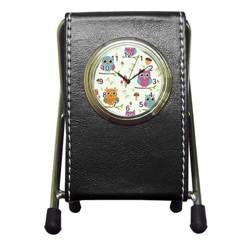 Forest Seamless Pattern With Cute Owls Pen Holder Desk Clock from ArtsNow.com Front