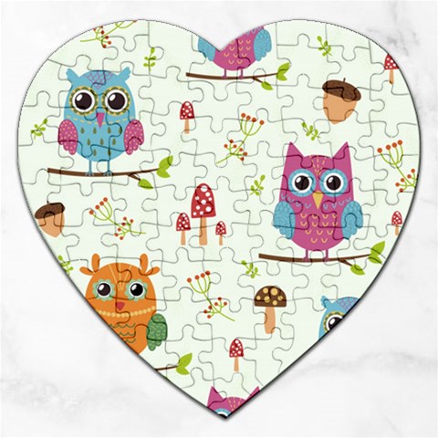 Forest Seamless Pattern With Cute Owls Jigsaw Puzzle (Heart) from ArtsNow.com Front